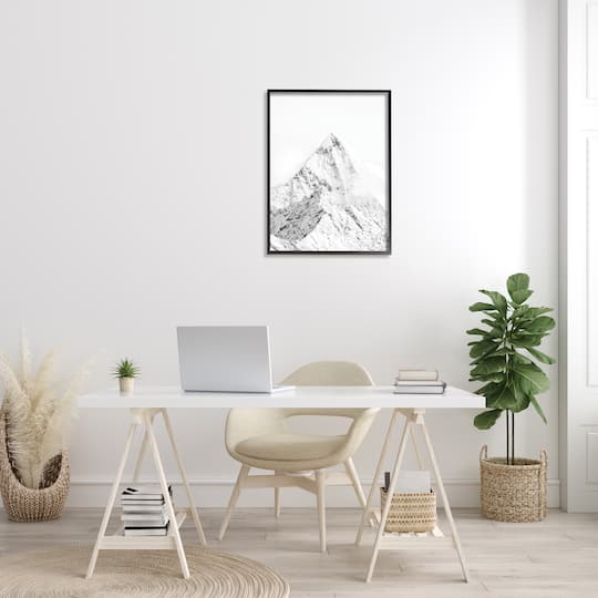 Stupell Industries Snowy Mountain Peak Sharp Lines Black White in Black Frame Wall Art